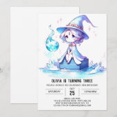 Invitation Anniversaire de Magicien Mignon Fantaisiste (Devant / Derrière)