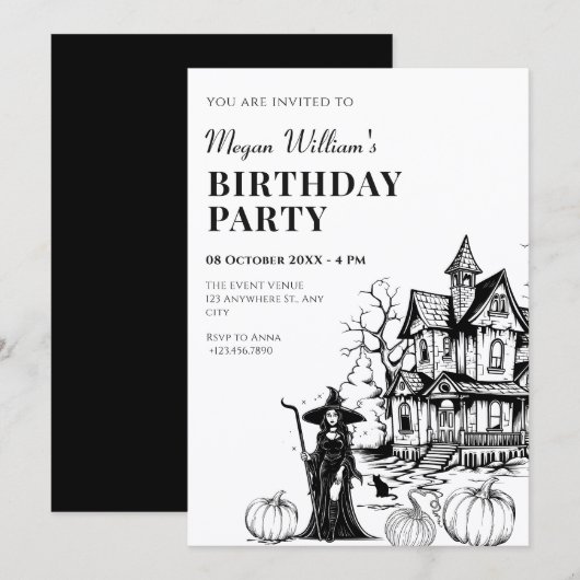 Invitation Anniversaire de maison hantée (Devant / Derrière)