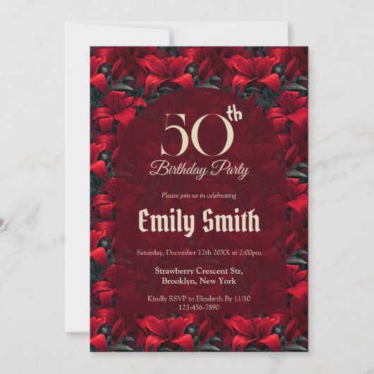 Invitation Anniversaire de Maman sur le thème des Lys Chic (Devant)