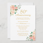 Invitation Anniversaire de mariage 50 ans Fleurs aquarelle Pe (Devant)