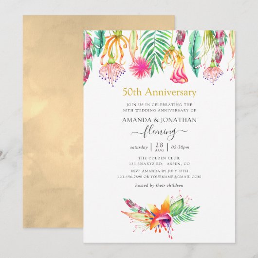 Invitation Anniversaire de mariage 50 ans Floral Tropical Été (Devant / Derrière)
