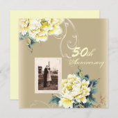 Invitation anniversaire de mariage 50 ans floral vintage mode (Devant / Derrière)