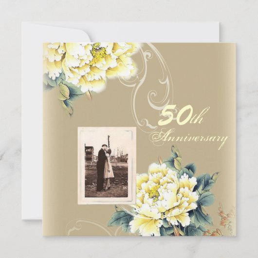 Invitation anniversaire de mariage 50 ans floral vintage mode (Devant)