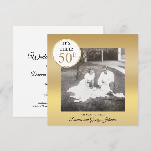 Invitation anniversaire de mariage 50 ans photo or (Devant / Derrière)