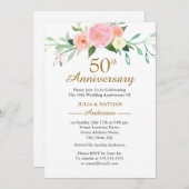 Invitation Anniversaire de mariage 50 ans Pink Wildflow Aquar (Devant / Derrière)