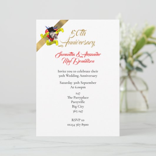 Invitation Anniversaire de mariage 50 ans sur le thème du tat (Debout devant)