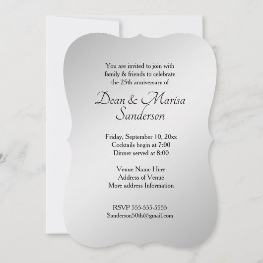Invitation Anniversaire de Mariage Argent (Dos)