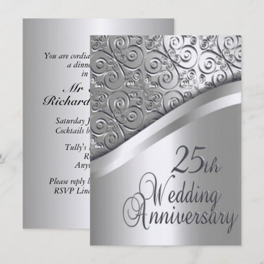 Invitation Anniversaire de Mariage Argent (Devant / Derrière)