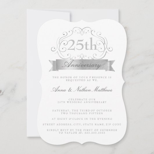 Invitation Anniversaire de Mariage Argent 25 ans (Devant)