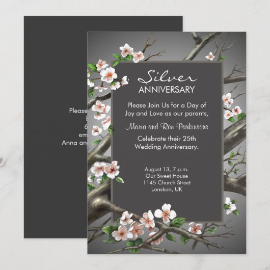 Invitation Anniversaire de mariage argent - 25 ans (Devant / Derrière)