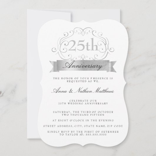 Invitation Anniversaire de Mariage Argent 25 ans (Devant)