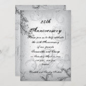 Invitation Anniversaire de mariage argent gris feuille défile (Devant / Derrière)