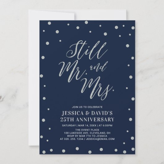 Invitation Anniversaire de Mariage Argent & Navy 2 (Devant)
