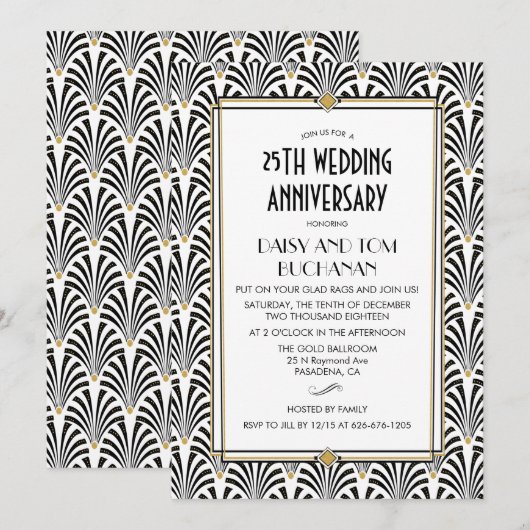 Invitation anniversaire de mariage Art Déco Gatsby (Devant / Derrière)