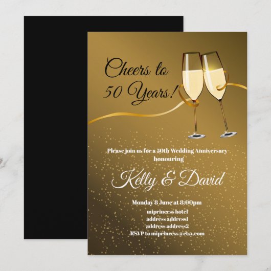 Invitation anniversaire de mariage au champagne (Devant / Derrière)