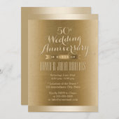 Invitation Anniversaire de mariage avec bordure dorée et text (Devant / Derrière)