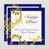Invitation Anniversaire de mariage blanc jaune bleu élégant (Devant / Derrière)
