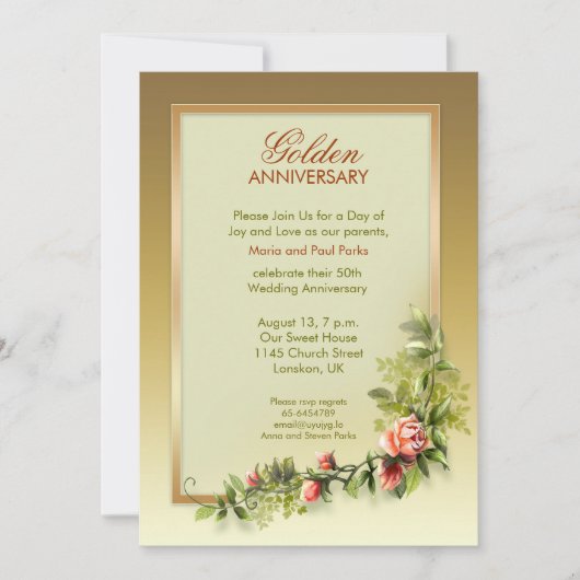 Invitation anniversaire de mariage chic en or - 50 (Devant)
