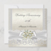 Invitation Anniversaire de mariage Crème Blanc Perle Dentelle (Devant)
