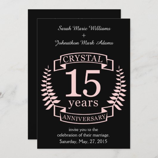 Invitation Anniversaire de mariage cristal 15 ans (Devant / Derrière)