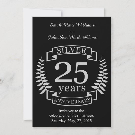 Invitation Anniversaire de mariage d'argent 25 ans (Devant)