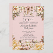 Invitation Anniversaire de mariage de 10 ans Fleur Rose Ivoir (Devant / Derrière)