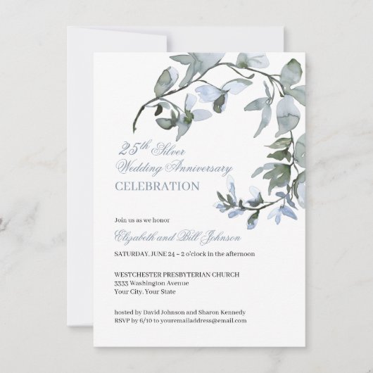 Invitation Anniversaire de mariage de 25 ans Fleurs Bleu Aqua (Devant)