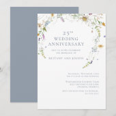 Invitation Anniversaire de mariage de 25 ans Wildflower Blue (Devant / Derrière)