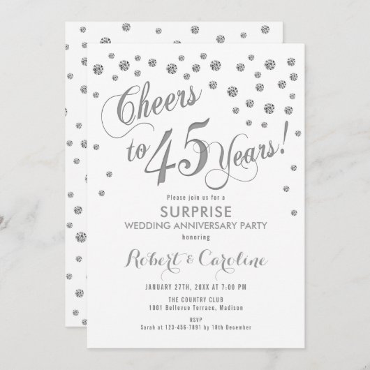 Invitation Anniversaire de Mariage de 45 ans de Surprise - Bl (Devant / Derrière)