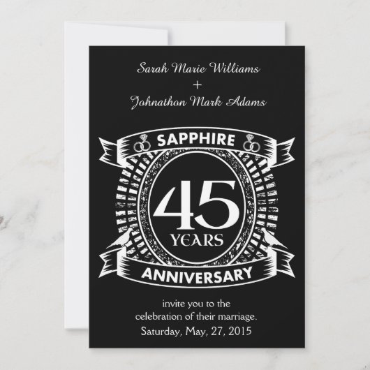 Invitation anniversaire de mariage de 45 ans saphir crest (Devant)