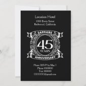 Invitation anniversaire de mariage de 45 ans saphir crest (Dos)
