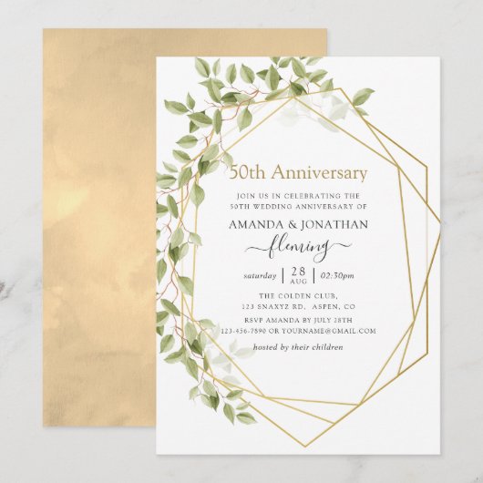 Invitation Anniversaire de mariage de 50 ans à motif géométri (Devant / Derrière)