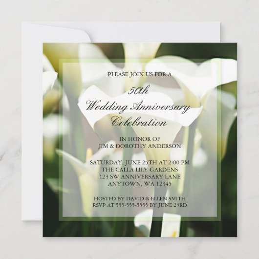 Invitation Anniversaire de mariage de 50 ans au lys calla bla (Devant)