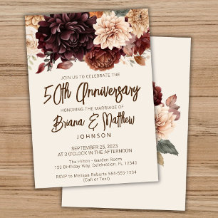 Invitation Anniversaire de mariage de 50 ans Brun Beige Ivoir