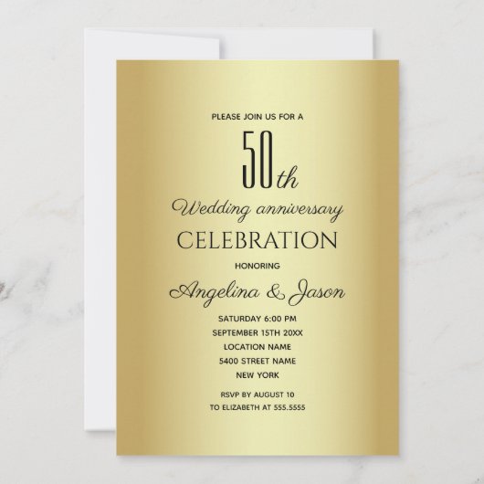 Invitation Anniversaire de mariage de 50 ans en or (Dos)