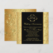 Invitation Anniversaire de mariage de 50 ans floral or noir (Devant / Derrière)