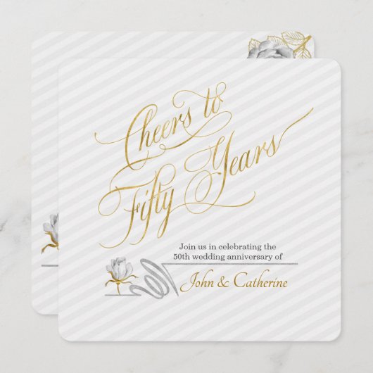 Invitation Anniversaire de Mariage de 50 ans Rayures (Devant / Derrière)
