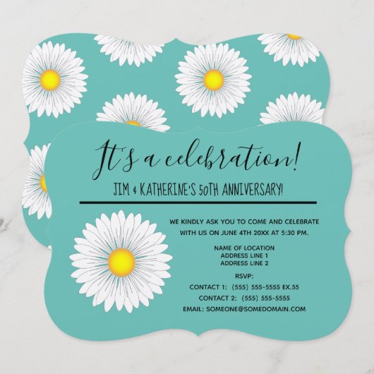 Invitation Anniversaire de mariage de 50 ans Teal Pretty Litt (Devant / Derrière)