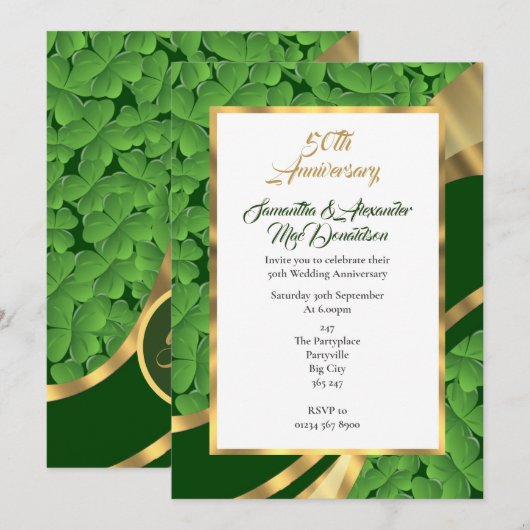 Invitation anniversaire de mariage de 50 ans trèfle irlandais (Devant / Derrière)