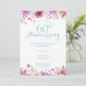Invitation Anniversaire de mariage de 60 ans aquarelle floral (Debout devant)