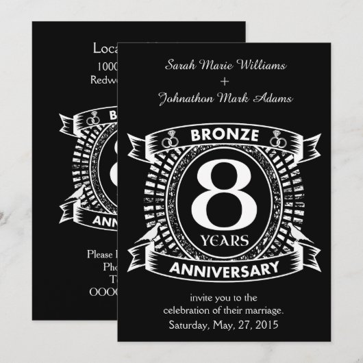 Invitation anniversaire de mariage de 8 ans bronze (Devant / Derrière)