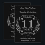 Invitation Anniversaire de mariage de onze ans Steel Eleventh<br><div class="desc">Un design pour célébrer 11 ans de mariage. Ce design a un motif de laurier de couleur grise (acier) sur fond noir. L'acier est le cadeau traditionnel pour cette occasion. Le texte indique Steel 11 years anniversary. Un design romantique pour célébrer votre 11ème année de mariage. Si vous avez besoin...</div>