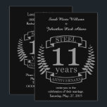 Invitation Anniversaire de mariage de onze ans Steel Eleventh<br><div class="desc">Un design pour célébrer 11 ans de mariage. Ce design a un motif de laurier de couleur grise (acier) sur fond noir. L'acier est le cadeau traditionnel pour cette occasion. Le texte indique Steel 11 years anniversary. Un design romantique pour célébrer votre 11ème année de mariage. Si vous avez besoin...</div>