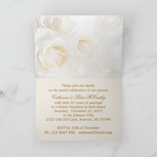 Invitation Anniversaire de mariage de roses blancs (Intérieur)