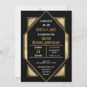 Invitation Anniversaire de Mariage de Style Art Déco Doré (Devant)