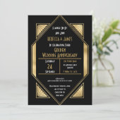 Invitation Anniversaire de Mariage de Style Art Déco Doré (Debout devant)