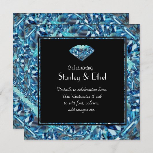 Invitation anniversaire de mariage diamant étourdi (Devant / Derrière)