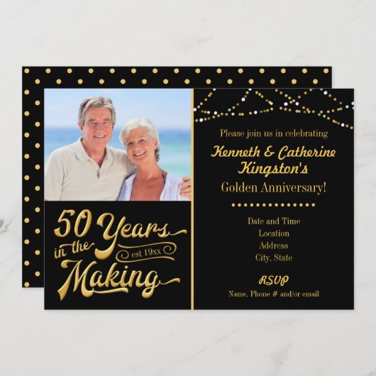 Invitation Anniversaire de mariage d'or, 50 ans de fabricatio (Devant / Derrière)