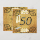 Invitation Anniversaire de Mariage Doré Vintage (Devant / Derrière)