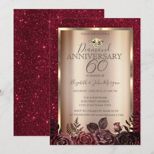 Invitation Anniversaire de mariage élégant des Roses rouges (Devant / Derrière)